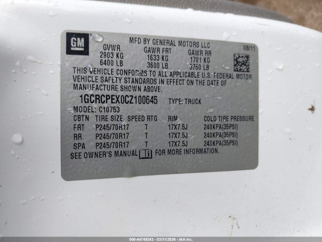 Aukcja sprzedaży 2012 Chevrolet Silverado 1500 Work Truck, vin: 1GCRCPEX0CZ100645, numer aukcji: 44749243