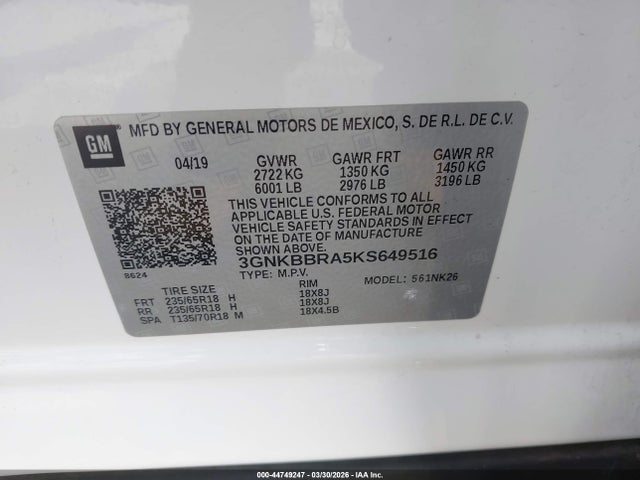 3GNKBBRA5KS649516 Chevrolet Blazer