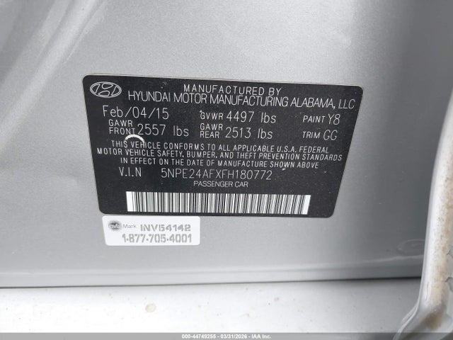 5NPE24AFXFH180772 Hyundai SONATA SE