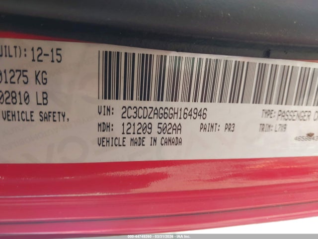 Продаж на аукціоні авто 2016 Dodge Challenger Sxt, vin: 2C3CDZAG6GH164946, номер лоту: 44749260