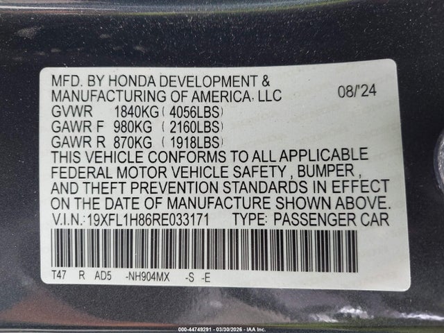 19XFL1H86RE033171 Honda Civic Sport Touring