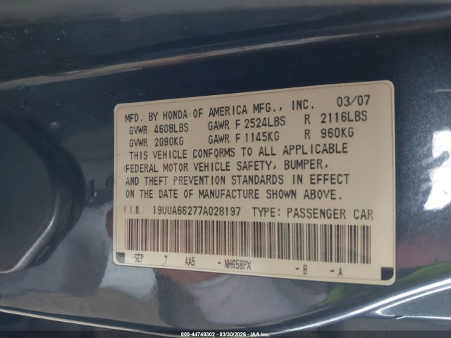 2007 ACURA TL 19UUA66277A028197 Photo 8