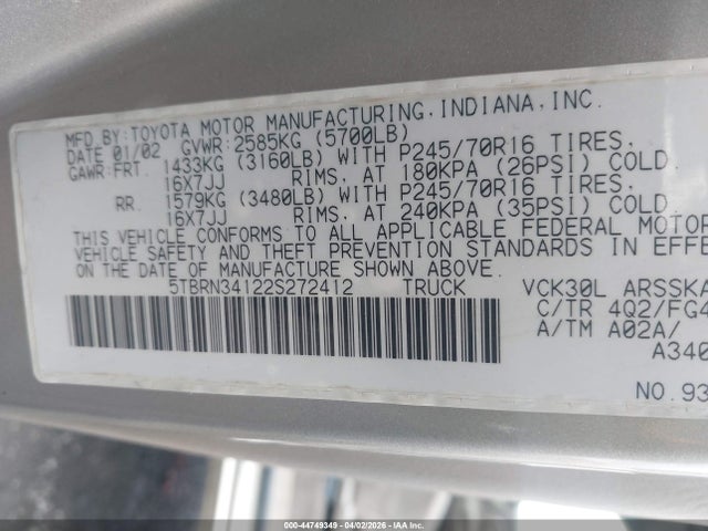 2002 TOYOTA TUNDRA 5TBRN34122S272412 Photo 8