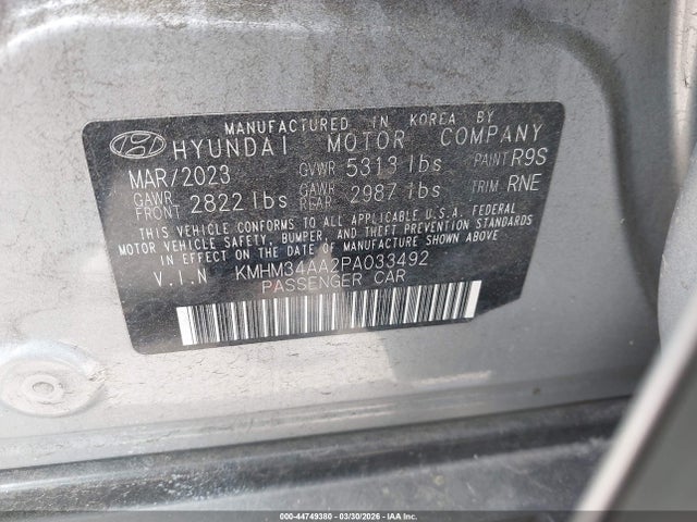Aukcja sprzedaży 2023 Hyundai Ioniq 6 Sel, vin: KMHM34AA2PA033492, numer aukcji: 44749380