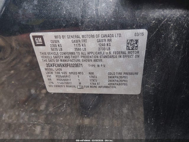 Продаж на аукціоні авто 2015 Gmc Terrain Sle-2, vin: 2GKFLWEK8F6320671, номер лоту: 44749444