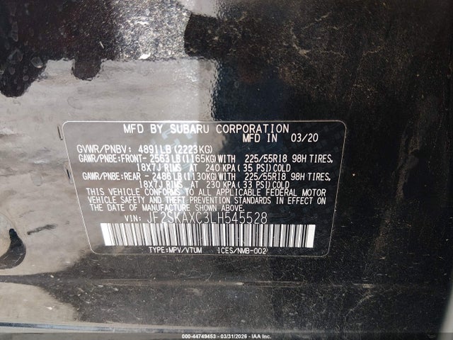 Aukcja sprzedaży 2020 Subaru Forester Touring, vin: JF2SKAXC3LH545528, numer aukcji: 44749453