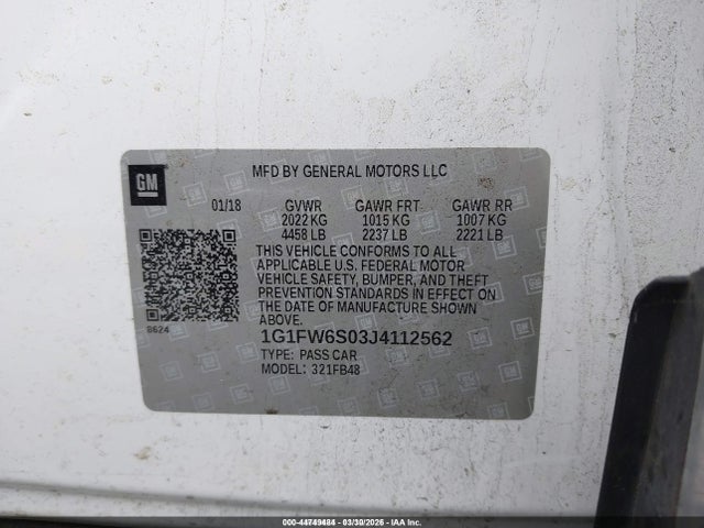 2018 Chevrolet Bolt Ev Lt მანქანა იყიდება აუქციონზე, vin: 1G1FW6S03J4112562, აუქციონის ნომერი: 44749484