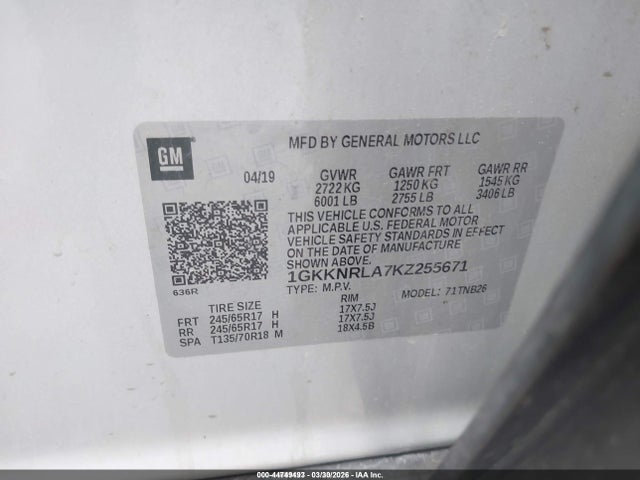 2019 GMC ACADIA 1GKKNRLA7KZ255671 Photo 8