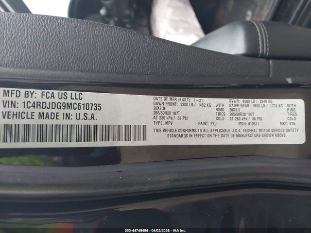 2021 Dodge Durango Gt Awd მანქანა იყიდება აუქციონზე, vin: 1C4RDJDG9MC610735, აუქციონის ნომერი: 44749494