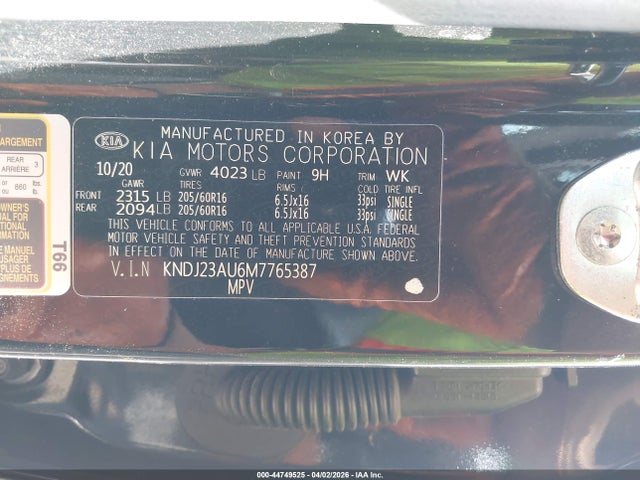 44749525 :رقم المزاد ، KNDJ23AU6M7765387 vin ، 2021 Kia Soul S مزاد بيع