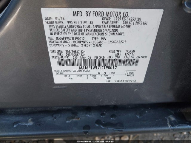 Продаж на аукціоні авто 2018 Ford Ecosport Titanium, vin: MAJ6P1WL7JC190012, номер лоту: 44749532