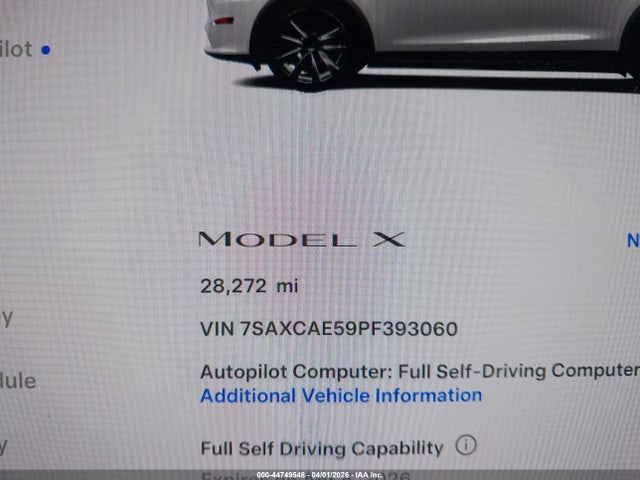 44749548 :رقم المزاد ، 7SAXCAE59PF393060 vin ، 2023 Tesla Model X Dual Motor All-wheel Drive/standard Range مزاد بيع