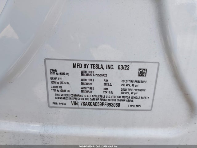 44749548 :رقم المزاد ، 7SAXCAE59PF393060 vin ، 2023 Tesla Model X Dual Motor All-wheel Drive/standard Range مزاد بيع