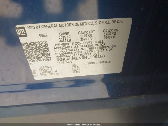 Продажа на аукционе авто 2022 Gmc Terrain Fwd Sle, vin: 3GKALMEV6NL309168, номер лота: 44749581