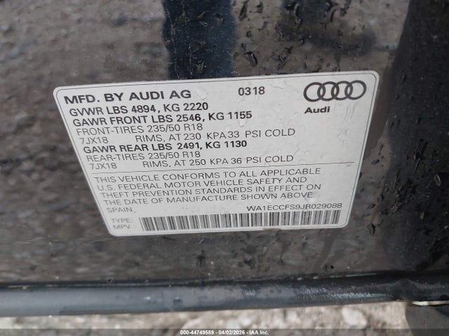 WA1ECCFS9JR029088 Audi Q3 2.0t Premium/2.0t Sport Premium
