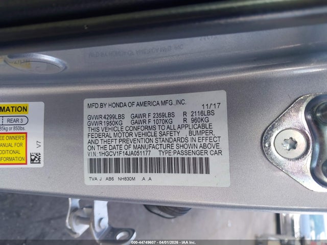 1HGCV1F14JA051177 Honda ACCORD LX