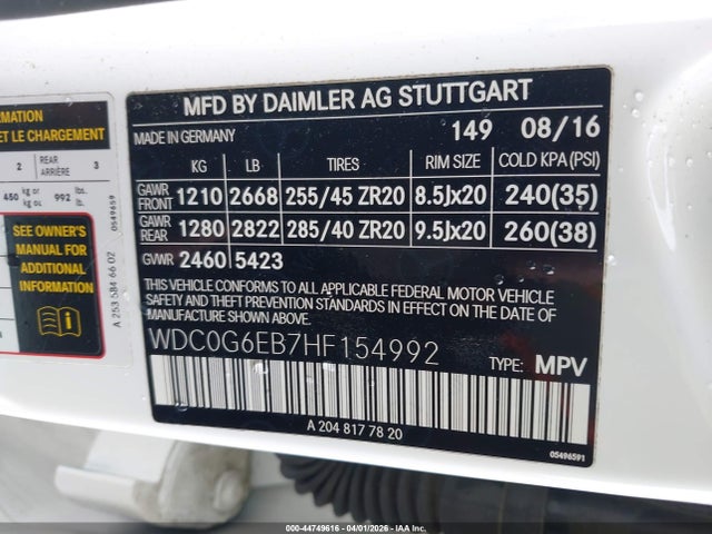 Продаж на аукціоні авто 2017 Mercedes-benz Amg Glc 43 4matic, vin: WDC0G6EB7HF154992, номер лоту: 44749616