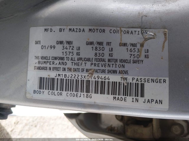 Aukcja sprzedaży 1999 Mazda Protege Dx/lx, vin: JM1BJ2223X0149464, numer aukcji: 44749676