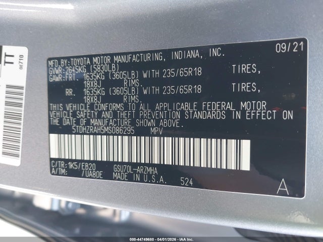Toyota Highlander Xle 2021 5TDHZRAH5MS086295 Image 9