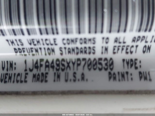 Aukcja sprzedaży 2000 Jeep Wrangler Sport, vin: 1J4FA49SXYP700530, numer aukcji: 44749682