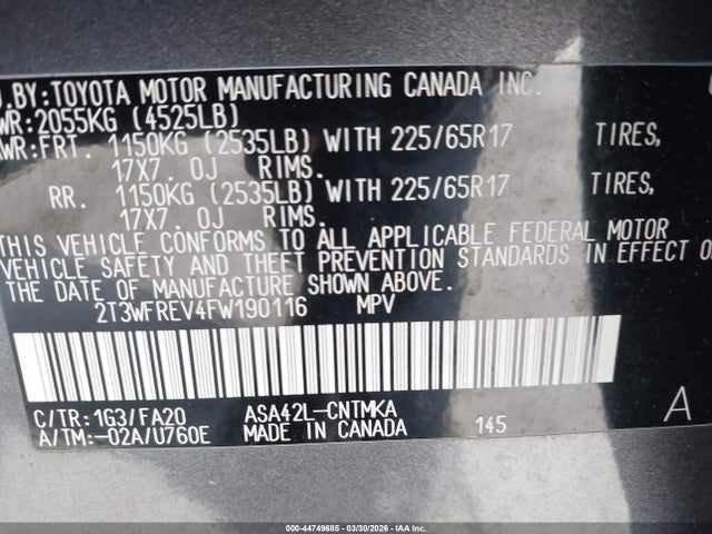 2015 TOYOTA RAV4 2T3WFREV4FW190116 Photo 8