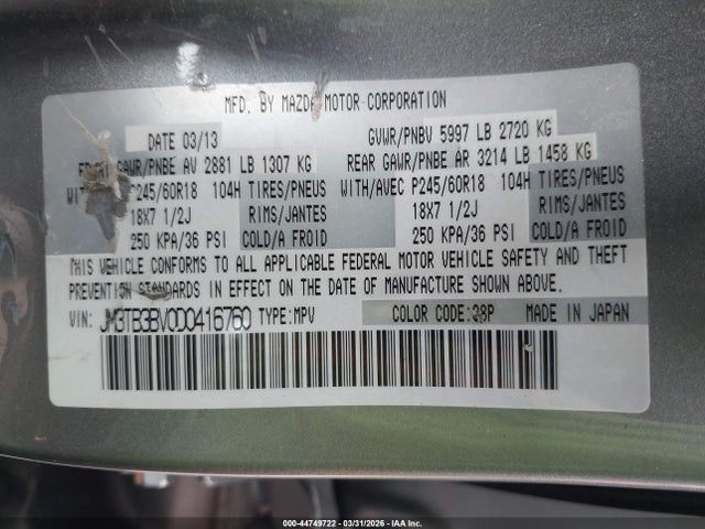 Aukcja sprzedaży 2013 Mazda Cx-9 Sport, vin: JM3TB3BV0D0416760, numer aukcji: 44749722