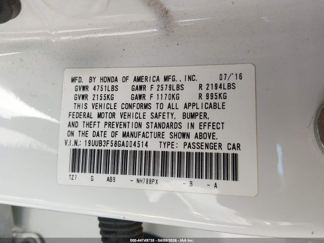 Aukcja sprzedaży 2016 Acura Tlx V6 Tech, vin: 19UUB3F58GA004514, numer aukcji: 44749738