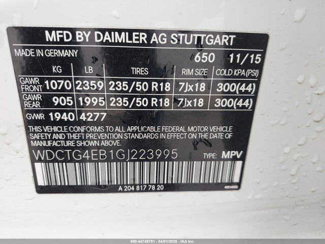 WDCTG4EB1GJ223995 Mercedes-Benz GLA 250