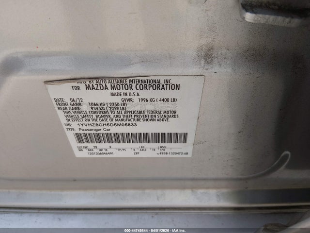 2013 Mazda Mazda6 I Grand Touring მანქანა იყიდება აუქციონზე, vin: 1YVHZ8CH5D5M05833, აუქციონის ნომერი: 44749844