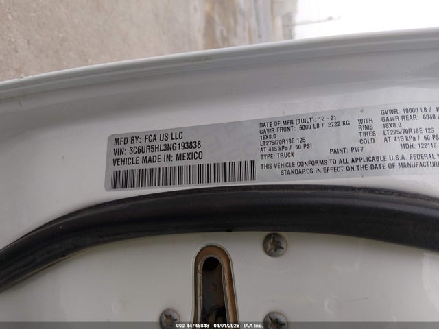 44749848 :رقم المزاد ، 3C6UR5HL3NG193838 vin ، 2022 Ram 2500 Tradesman  4x4 8' Box مزاد بيع