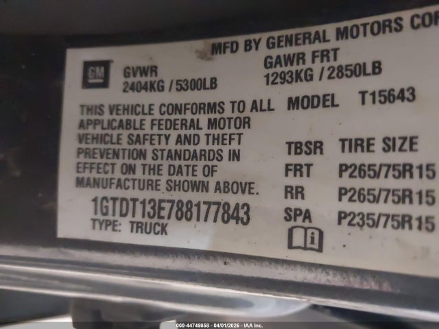Продажа на аукционе авто 2008 Gmc Canyon Sle2, vin: 1GTDT13E788177843, номер лота: 44749858