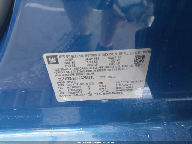 Aukcja sprzedaży 2015 Gmc Sierra 1500 Denali, vin: 3GTU2WEC7FG289710, numer aukcji: 44749890