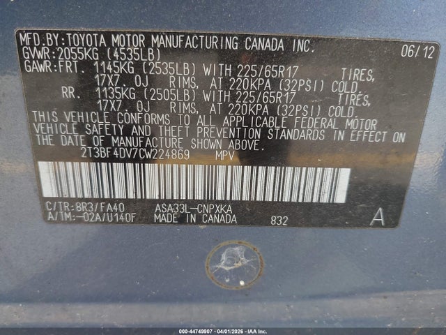 2012 TOYOTA RAV4 2T3BF4DV7CW224869 Photo 8