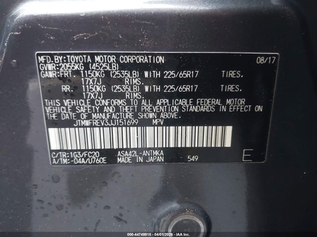 JTMWFREV3JJ151699 Toyota Rav4 Xle