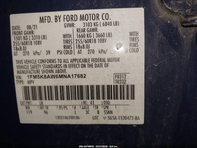 2021 FORD POLICE INTERCEPTOR UTILITY 1FM5K8AW6MNA17682 Photo 8