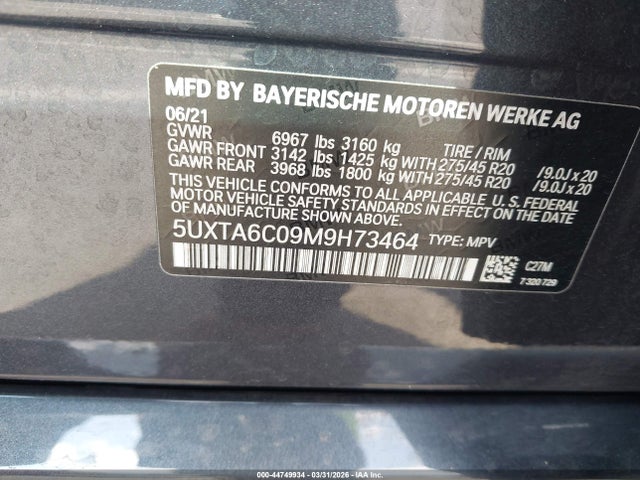 Aukcja sprzedaży 2021 Bmw X5 Phev Xdrive45e, vin: 5UXTA6C09M9H73464, numer aukcji: 44749934