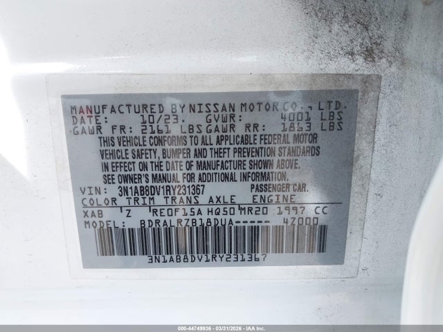 44749936 :رقم المزاد ، 3N1AB8DV1RY231367 vin ، 2024 Nissan Sentra Sr Xtronic Cvt مزاد بيع