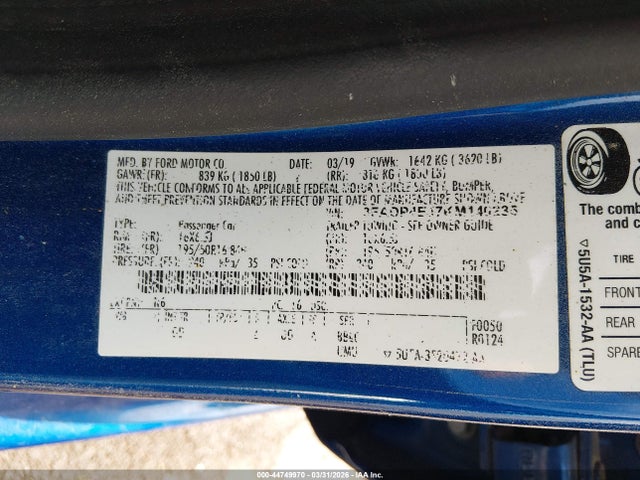 Продажа на аукционе авто 2019 Ford Fiesta Se, vin: 3FADP4EJ7KM140235, номер лота: 44749970
