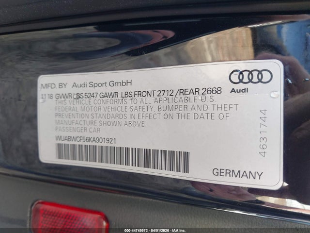 Aukcja sprzedaży 2019 Audi Rs 5 2.9t, vin: WUABWCF56KA901921, numer aukcji: 44749972