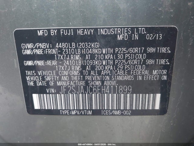 Auction sale of the 2014 Subaru Forester 2.5i Limited, vin: JF2SJAJC6EH411899, lot number: 44749984
