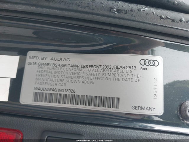 Продаж на аукціоні авто 2017 Audi A4 2.0t Premium, vin: WAUENAF46HN018926, номер лоту: 44749987