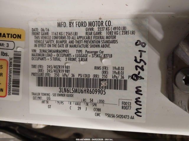 3LN6L5MU6HR609905 Lincoln Mkz Hybrid Reserve
