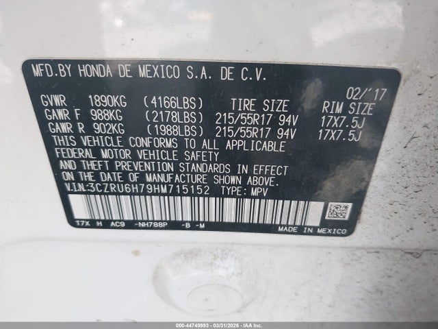2017 HONDA HR-V 3CZRU6H79HM715152 Photo 8