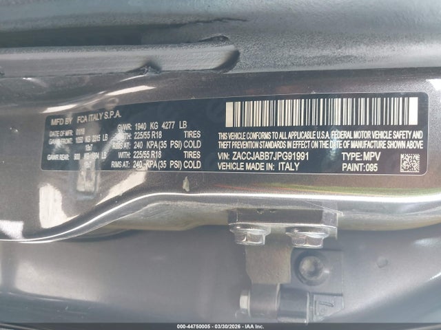 Aukcja sprzedaży 2018 Jeep Renegade Altitude Fwd, vin: ZACCJABB7JPG91991, numer aukcji: 44750005
