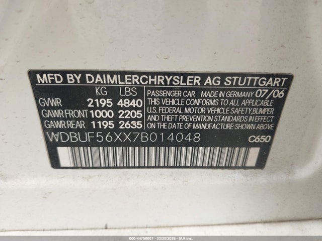 Aukcja sprzedaży 2007 Mercedes-benz E 350, vin: WDBUF56XX7B014048, numer aukcji: 44750007