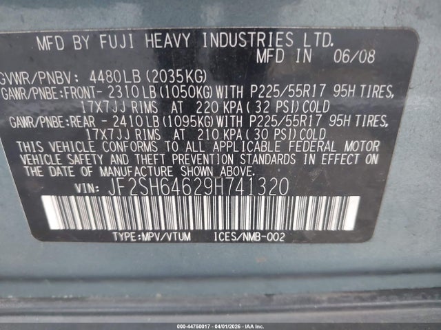 Aukcja sprzedaży 2009 Subaru Forester 2.5x Limited, vin: JF2SH64629H741320, numer aukcji: 44750017