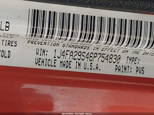 44750024 :رقم المزاد ، 1J4FA29S46P754830 vin ، 2006 Jeep Wrangler Se مزاد بيع
