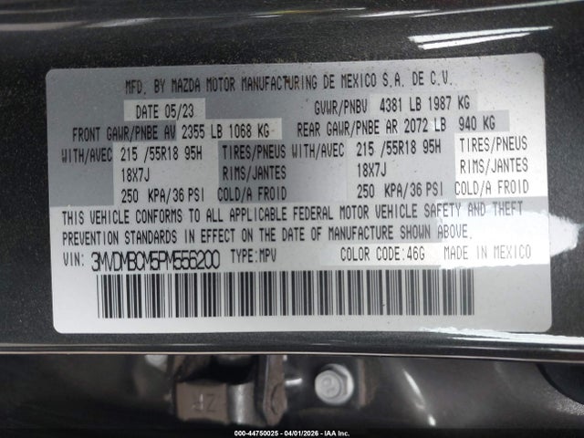 Aukcja sprzedaży 2023 Mazda Cx-30 2.5 S Preferred, vin: 3MVDMBCM5PM556200, numer aukcji: 44750025