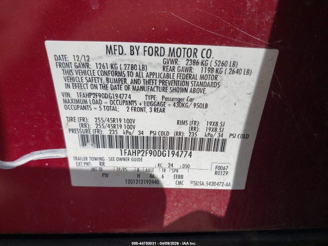 2013 FORD TAURUS 1FAHP2F90DG194774 Photo 8