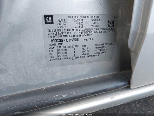 2018 Chevrolet Colorado Wt მანქანა იყიდება აუქციონზე, vin: 1GCGSBEN4J1156515, აუქციონის ნომერი: 44750032